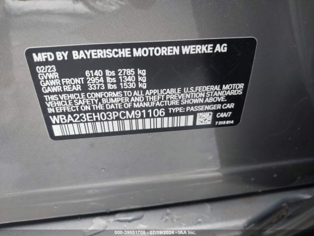 Photo 8 VIN: WBA23EH03PCM91106 - BMW 740I 