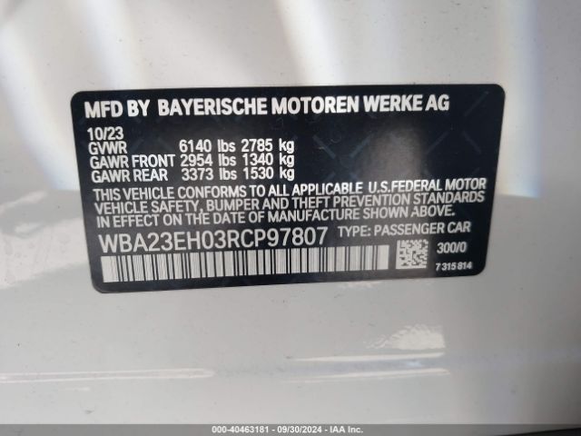 Photo 8 VIN: WBA23EH03RCP97807 - BMW 740I 