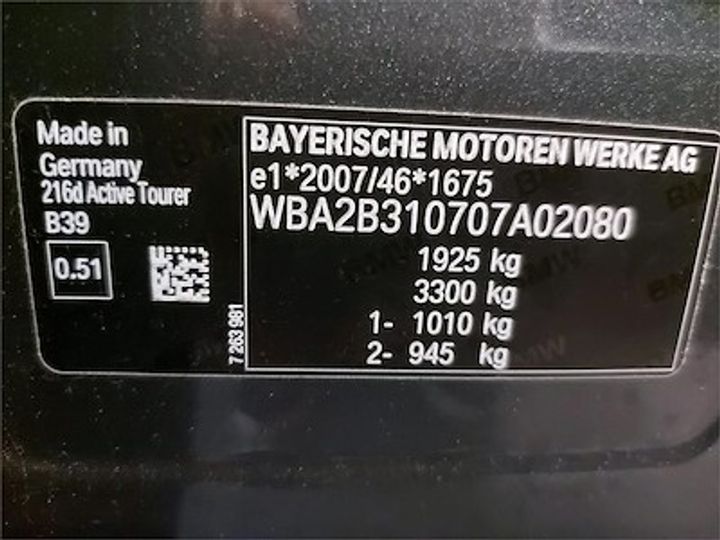 Photo 12 VIN: WBA2B310707A02080 - BMW 2 ACTIVE TOURER DIESEL 