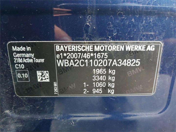 Photo 8 VIN: WBA2C110207A34825 - BMW SERIE 2 ACTIVE TOURER 