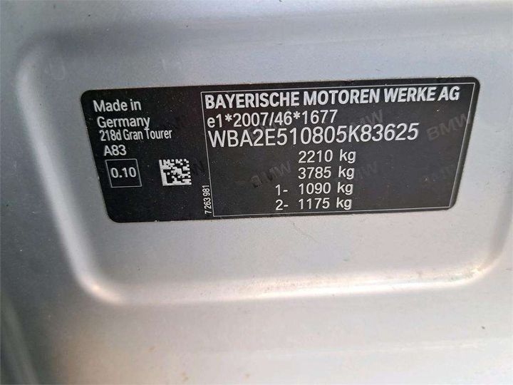 Photo 8 VIN: WBA2E510805K83625 - BMW SERIE 2 GRAN TOURER 