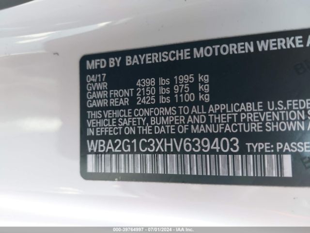 Photo 8 VIN: WBA2G1C3XHV639403 - BMW M240I 