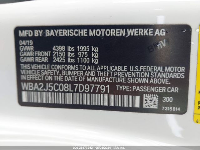 Photo 8 VIN: WBA2J5C08L7D97791 - BMW M240I 