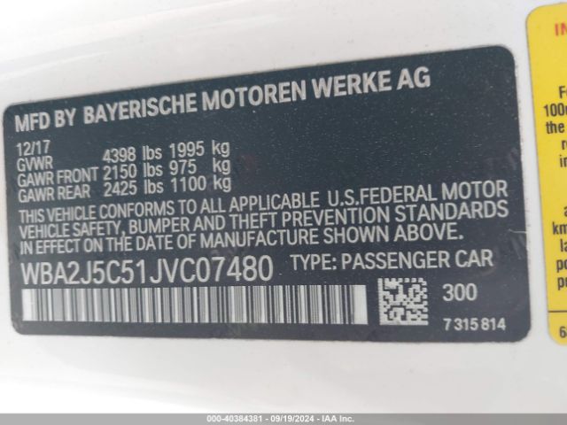 Photo 8 VIN: WBA2J5C51JVC07480 - BMW M240I 