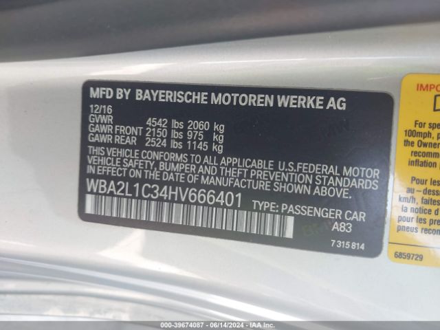 Photo 8 VIN: WBA2L1C34HV666401 - BMW M240I 