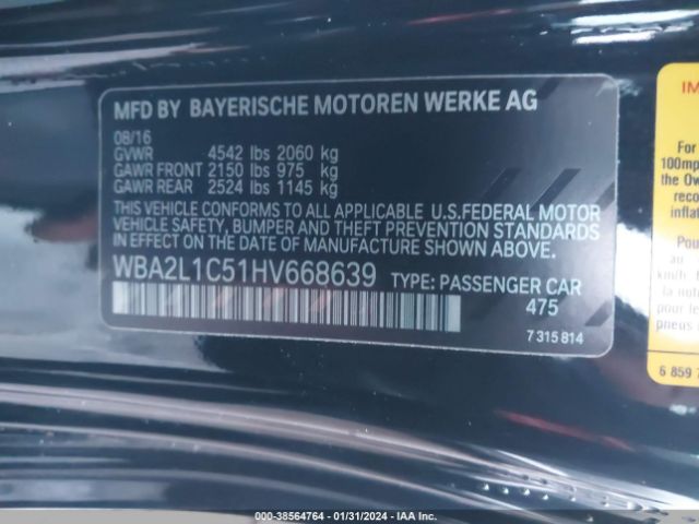 Photo 8 VIN: WBA2L1C51HV668639 - BMW M240I 