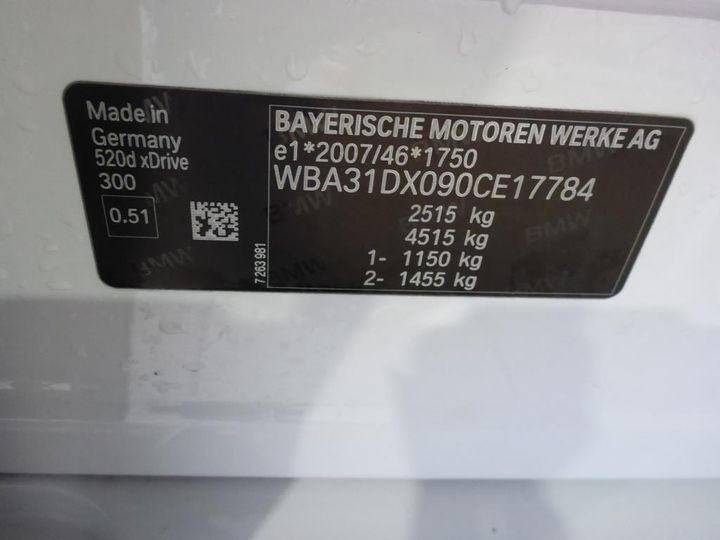 Photo 12 VIN: WBA31DX090CE17784 - BMW SERIA 5 