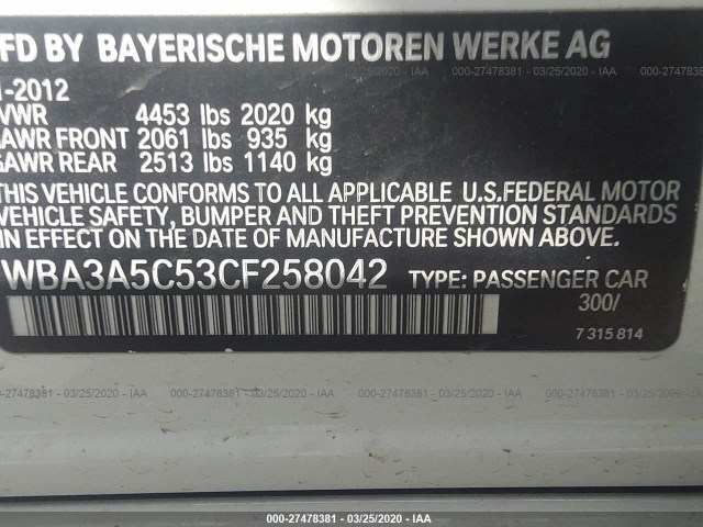 Photo 8 VIN: WBA3A5C53CF258042 - BMW 3 