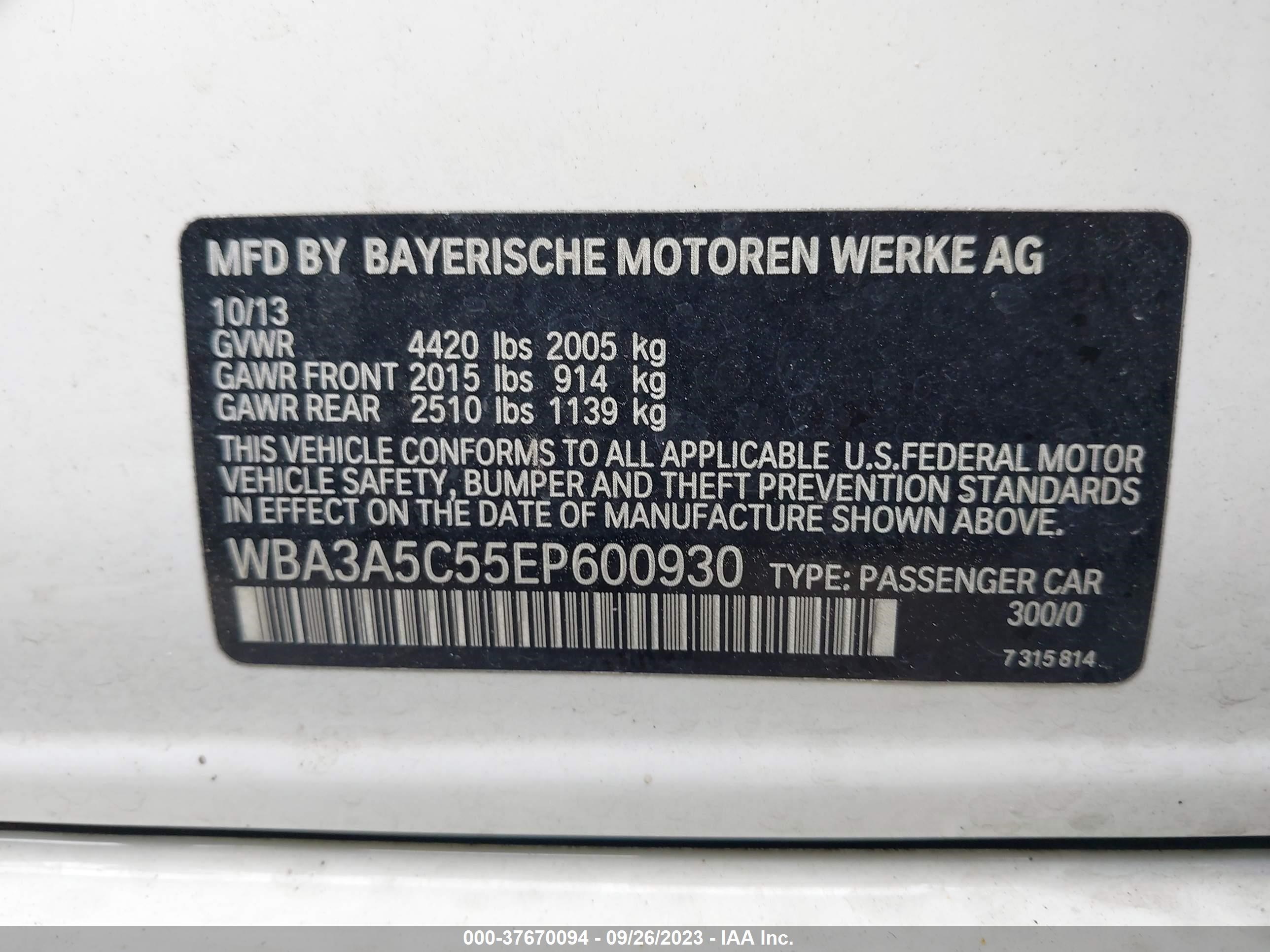 Photo 8 VIN: WBA3A5C55EP600930 - BMW 328I 