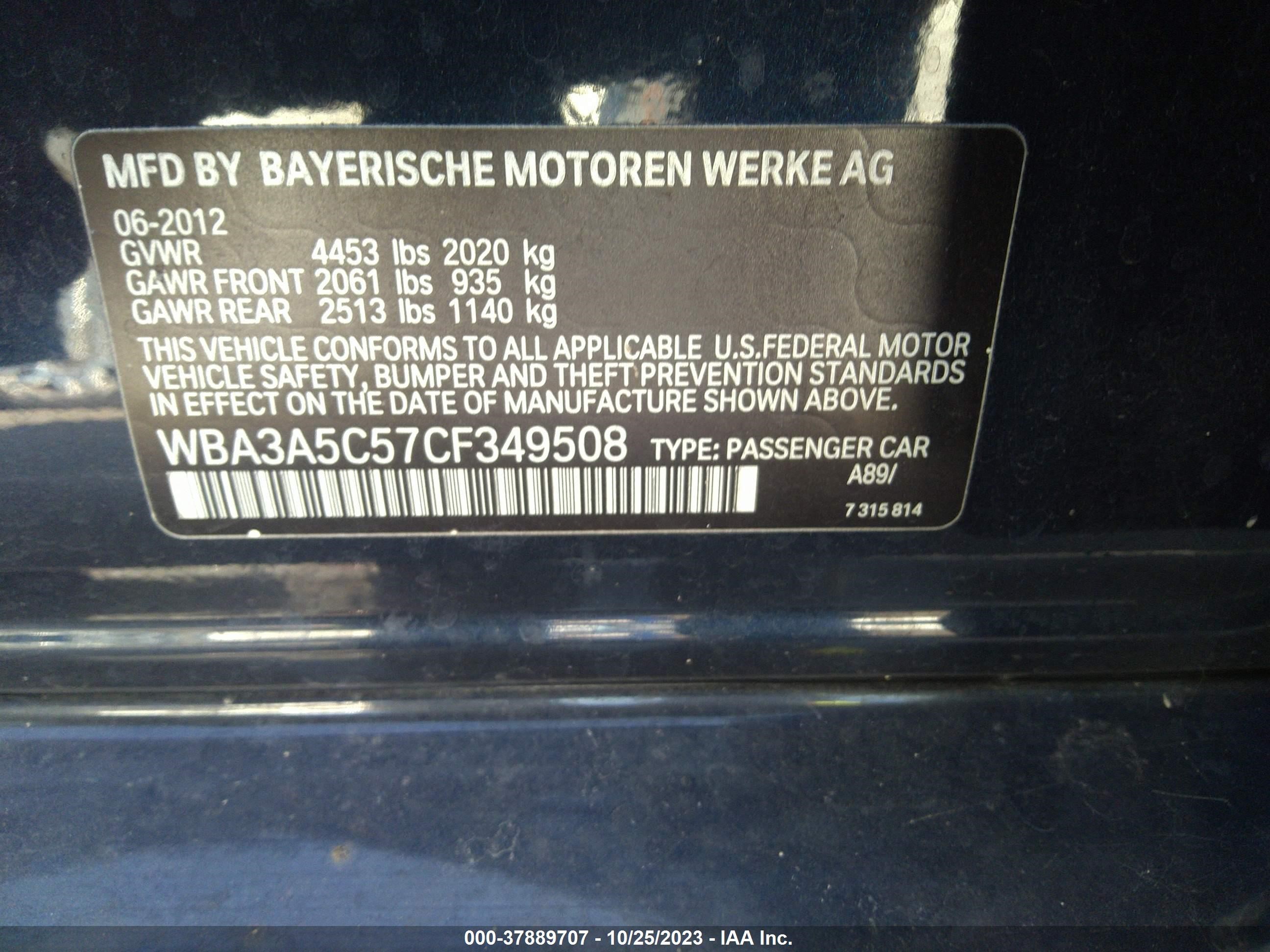 Photo 8 VIN: WBA3A5C57CF349508 - BMW 3ER 