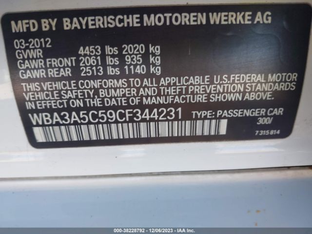 Photo 8 VIN: WBA3A5C59CF344231 - BMW 328I 