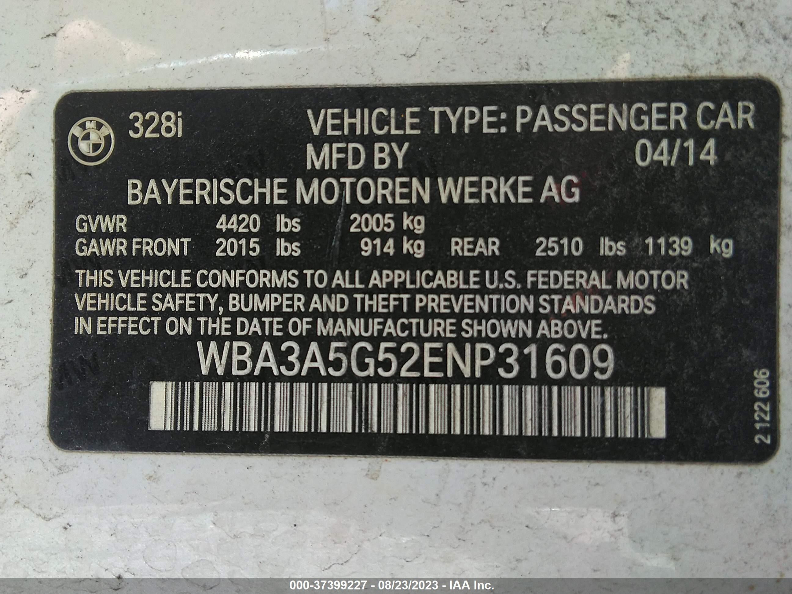 Photo 8 VIN: WBA3A5G52ENP31609 - BMW 3ER 