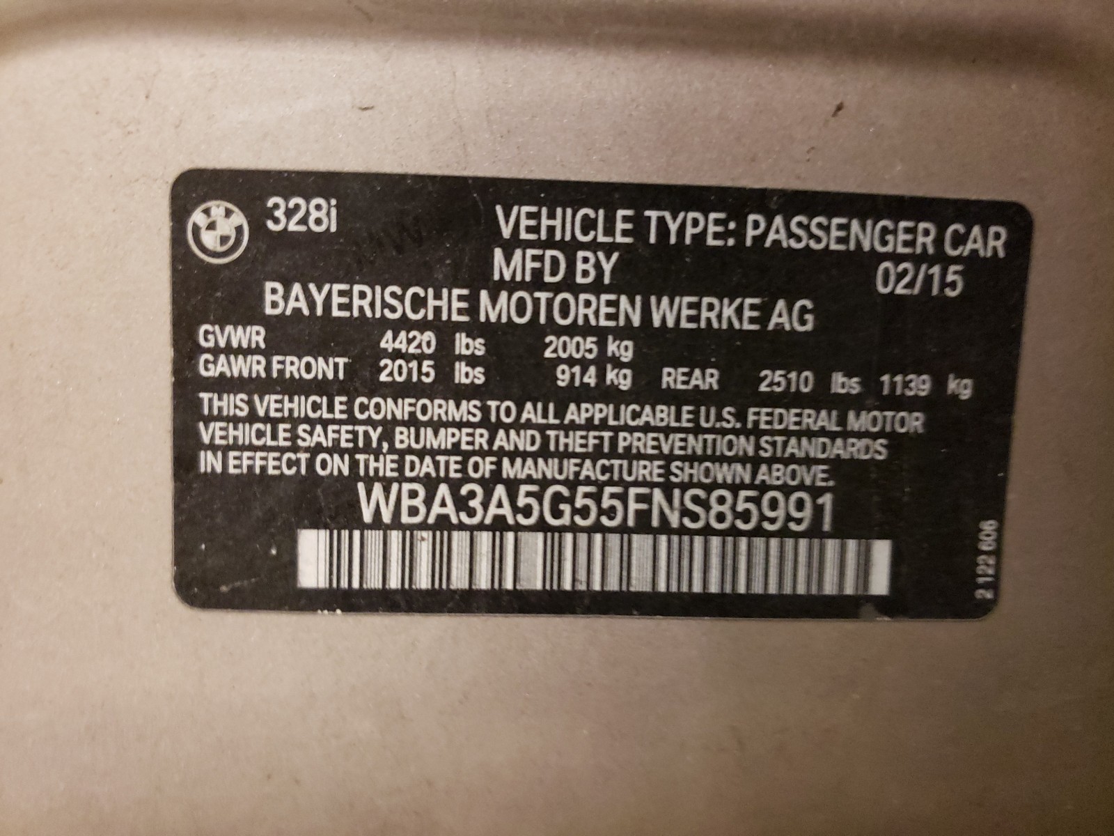 Photo 9 VIN: WBA3A5G55FNS85991 - BMW 328 I 