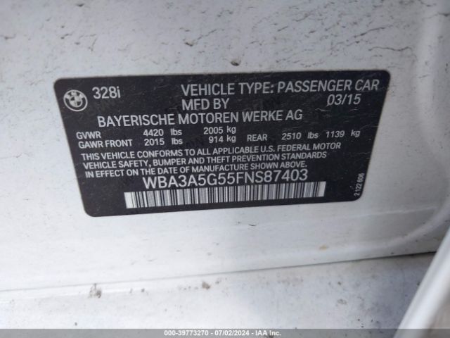 Photo 8 VIN: WBA3A5G55FNS87403 - BMW 328I 