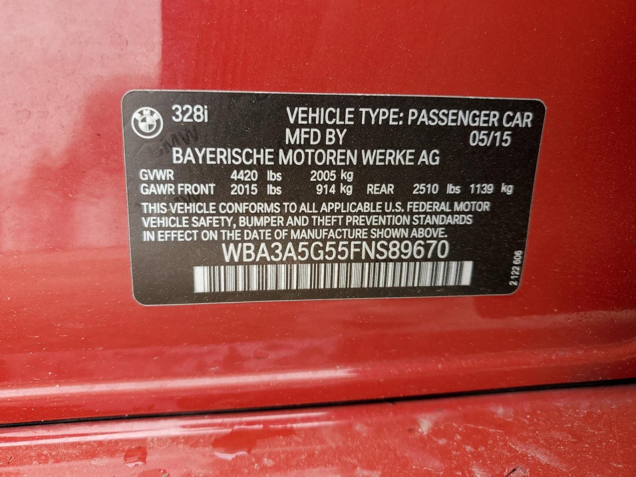 Photo 11 VIN: WBA3A5G55FNS89670 - BMW 328 I 