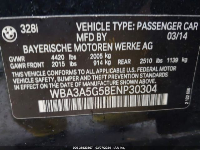 Photo 8 VIN: WBA3A5G58ENP30304 - BMW 328I 