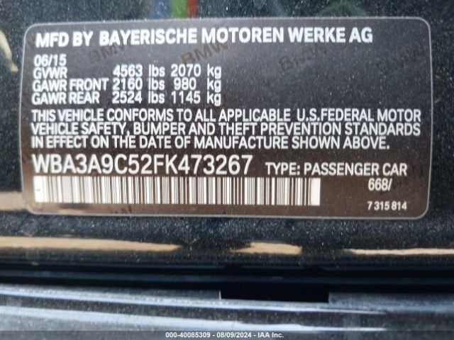 Photo 8 VIN: WBA3A9C52FK473267 - BMW 335I 