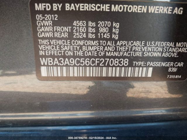 Photo 8 VIN: WBA3A9C56CF270838 - BMW 335I 