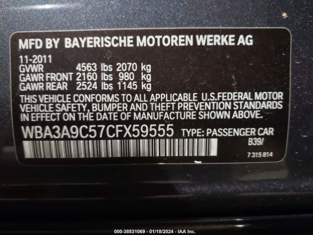 Photo 8 VIN: WBA3A9C57CFX59555 - BMW 335I 