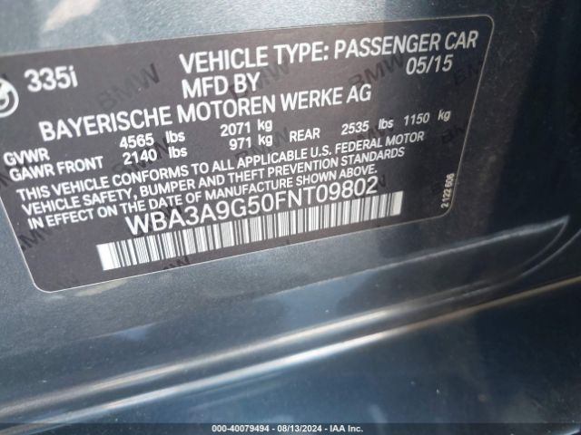 Photo 8 VIN: WBA3A9G50FNT09802 - BMW 335I 