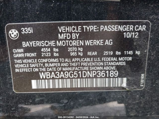 Photo 8 VIN: WBA3A9G51DNP36189 - BMW 335I 