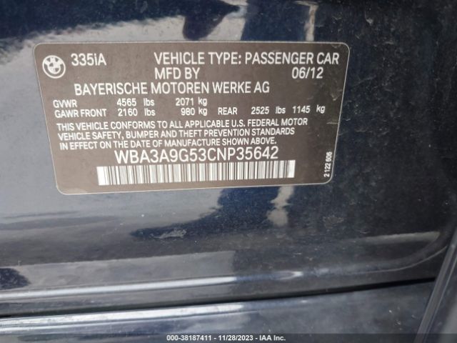 Photo 8 VIN: WBA3A9G53CNP35642 - BMW 335I 