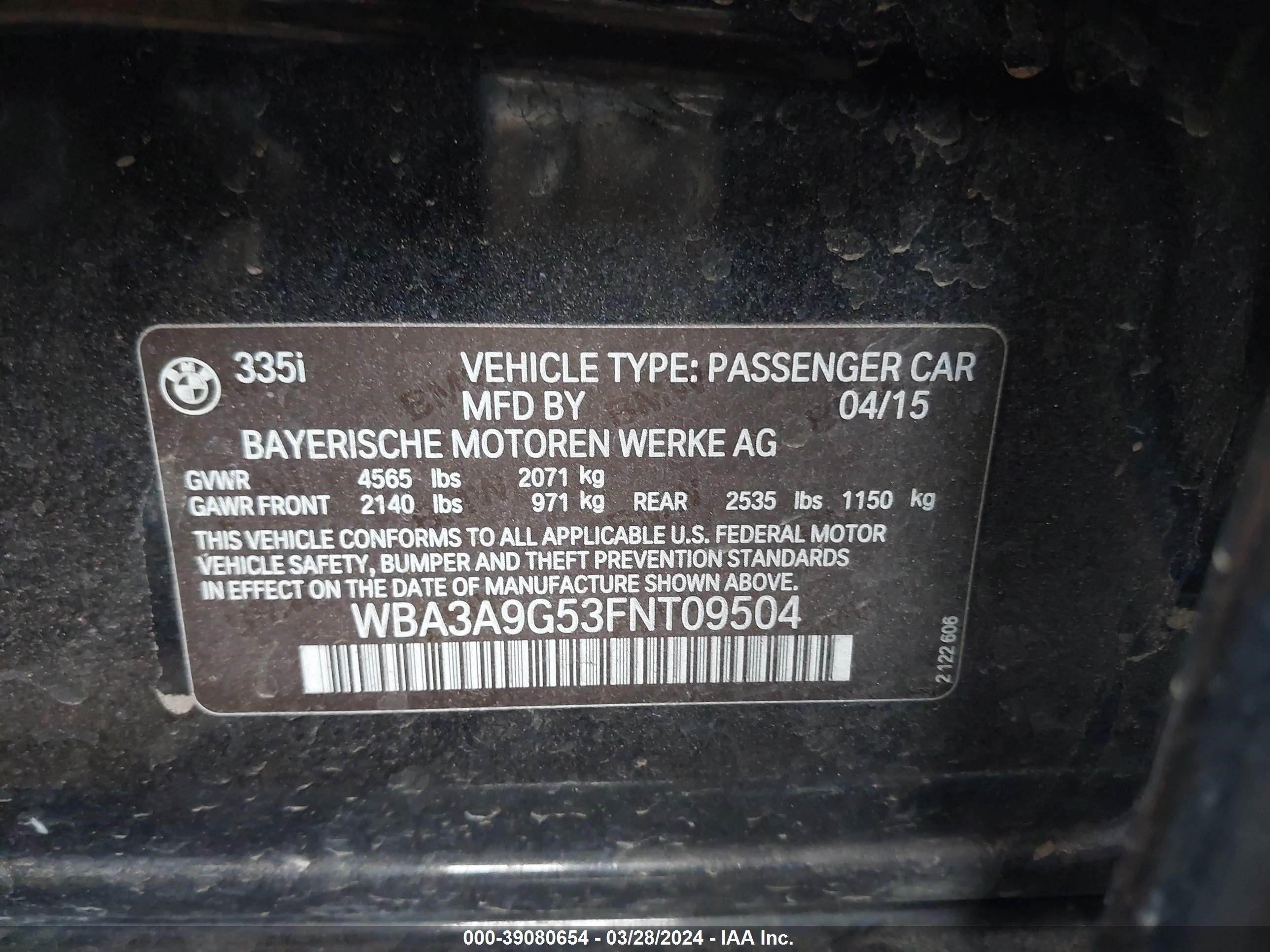 Photo 8 VIN: WBA3A9G53FNT09504 - BMW 3ER 