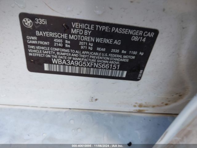 Photo 8 VIN: WBA3A9G5XFNS66151 - BMW 335I 