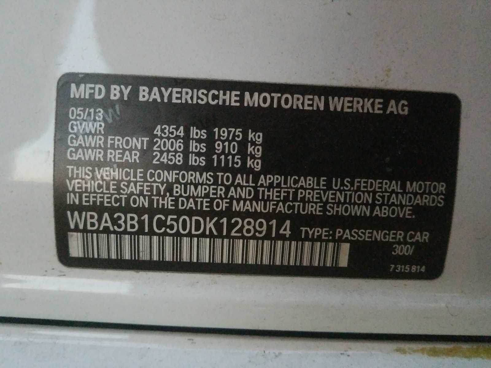 Photo 9 VIN: WBA3B1C50DK128914 - BMW 3 SERIES 