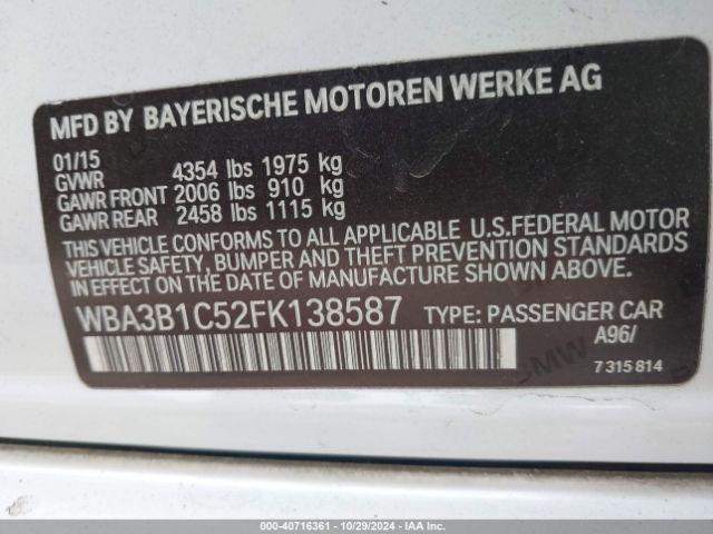 Photo 8 VIN: WBA3B1C52FK138587 - BMW 320I 