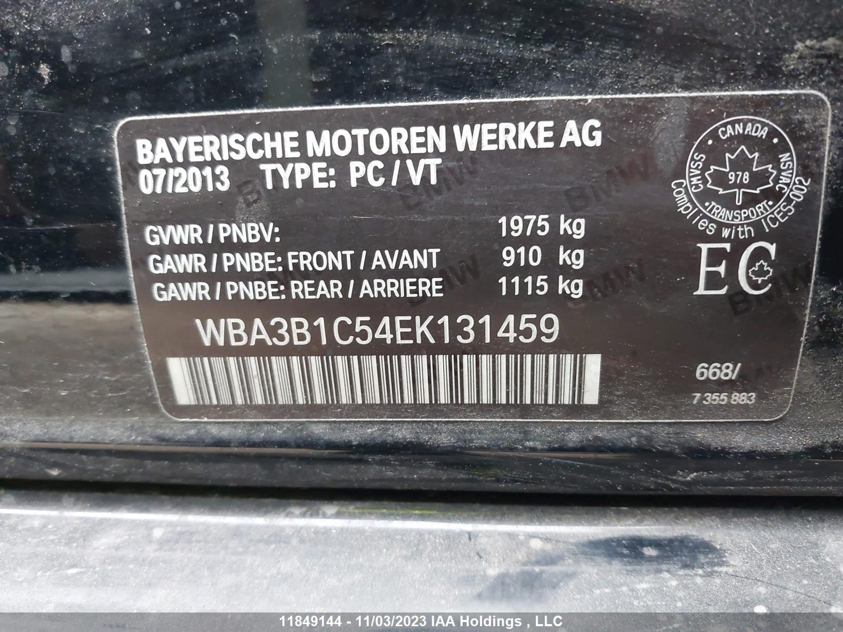 Photo 8 VIN: WBA3B1C54EK131459 - BMW 3ER 