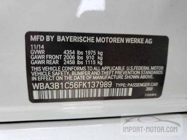 Photo 12 VIN: WBA3B1C56FK137989 - BMW 3ER 