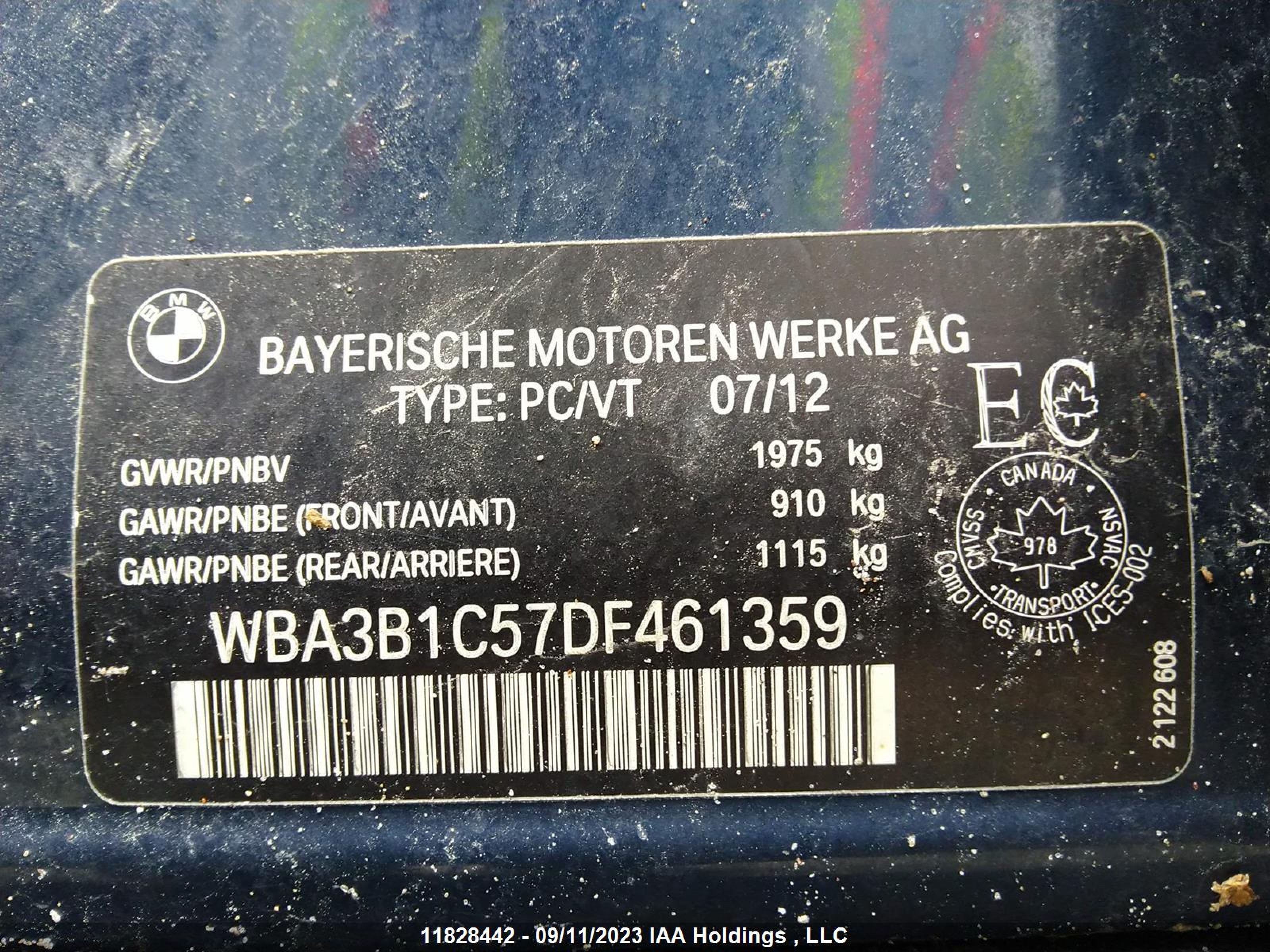 Photo 8 VIN: WBA3B1C57DF461359 - BMW 3ER 