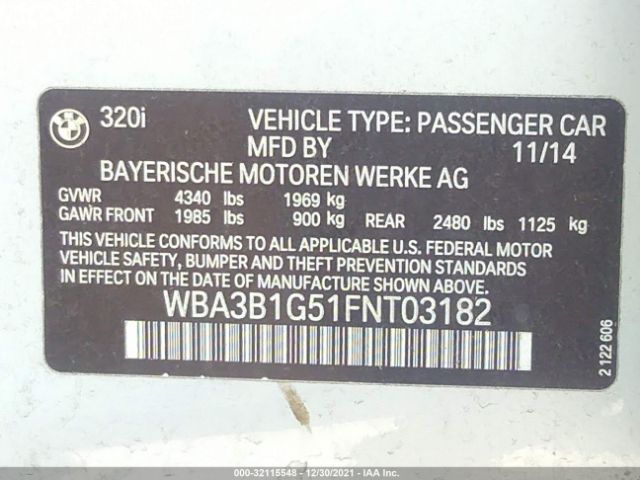 Photo 8 VIN: WBA3B1G51FNT03182 - BMW 3 