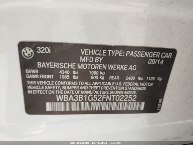 Photo 8 VIN: WBA3B1G52FNT02252 - BMW 320I 