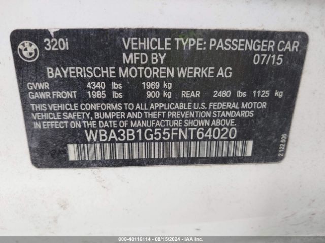 Photo 8 VIN: WBA3B1G55FNT64020 - BMW 320I 