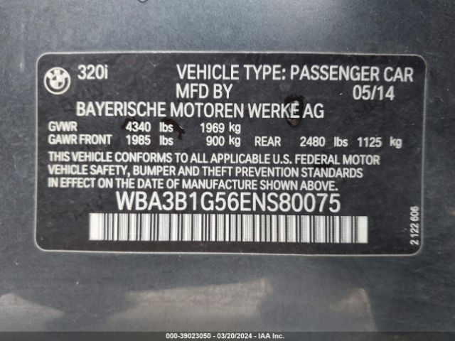 Photo 8 VIN: WBA3B1G56ENS80075 - BMW 320I 