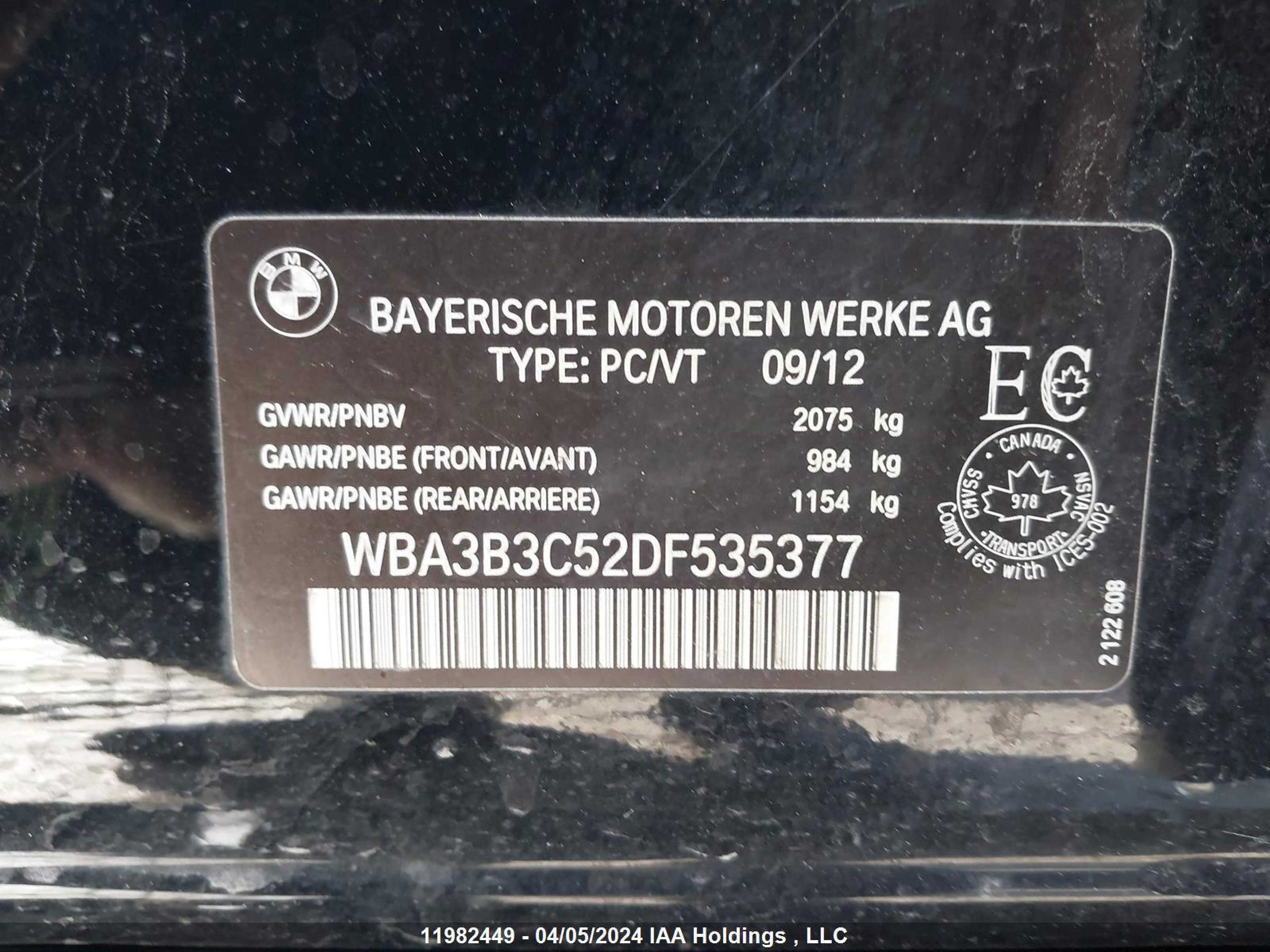 Photo 8 VIN: WBA3B3C52DF535377 - BMW 3ER 