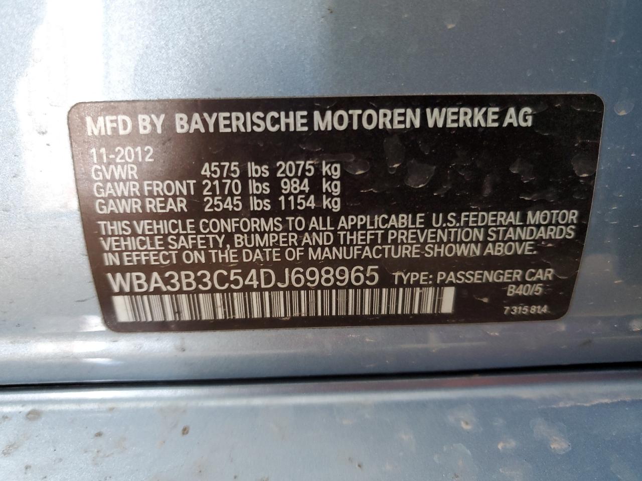 Photo 11 VIN: WBA3B3C54DJ698965 - BMW 3ER 