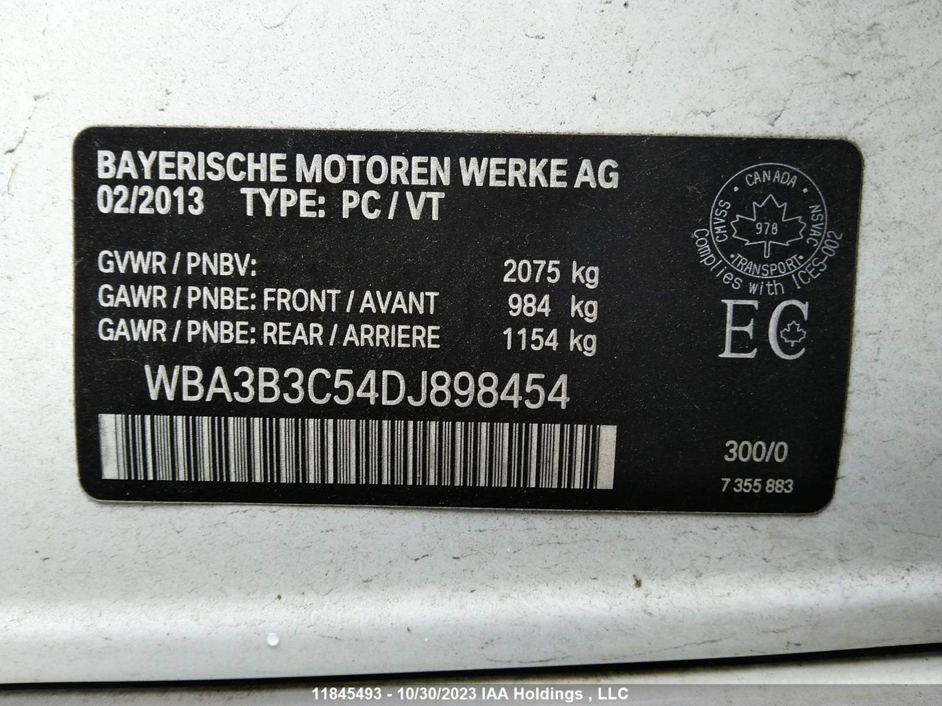 Photo 8 VIN: WBA3B3C54DJ898454 - BMW 3ER 