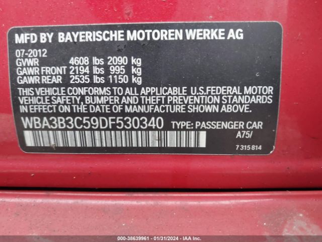 Photo 8 VIN: WBA3B3C59DF530340 - BMW 328I 