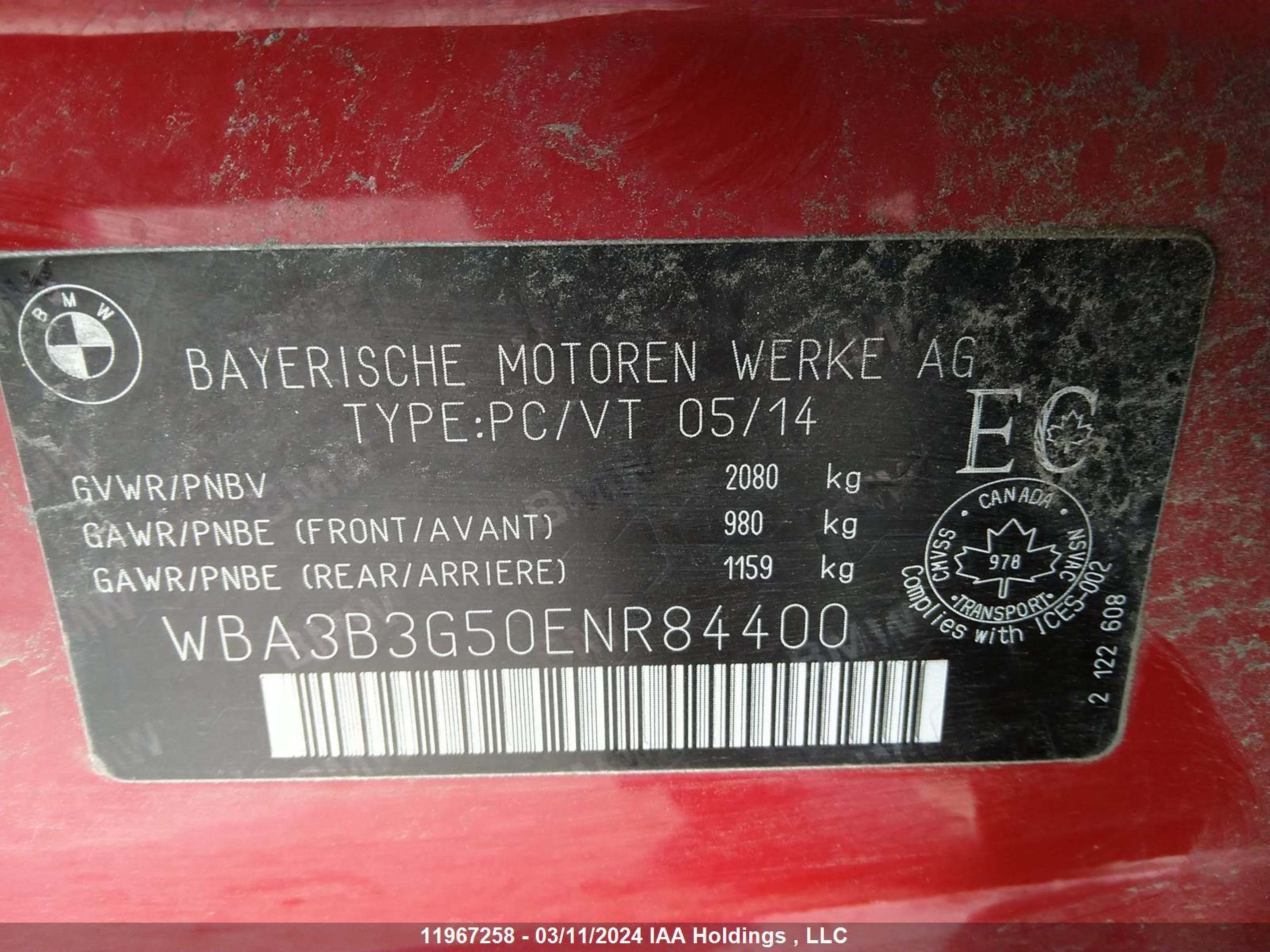 Photo 8 VIN: WBA3B3G50ENR84400 - BMW 3ER 