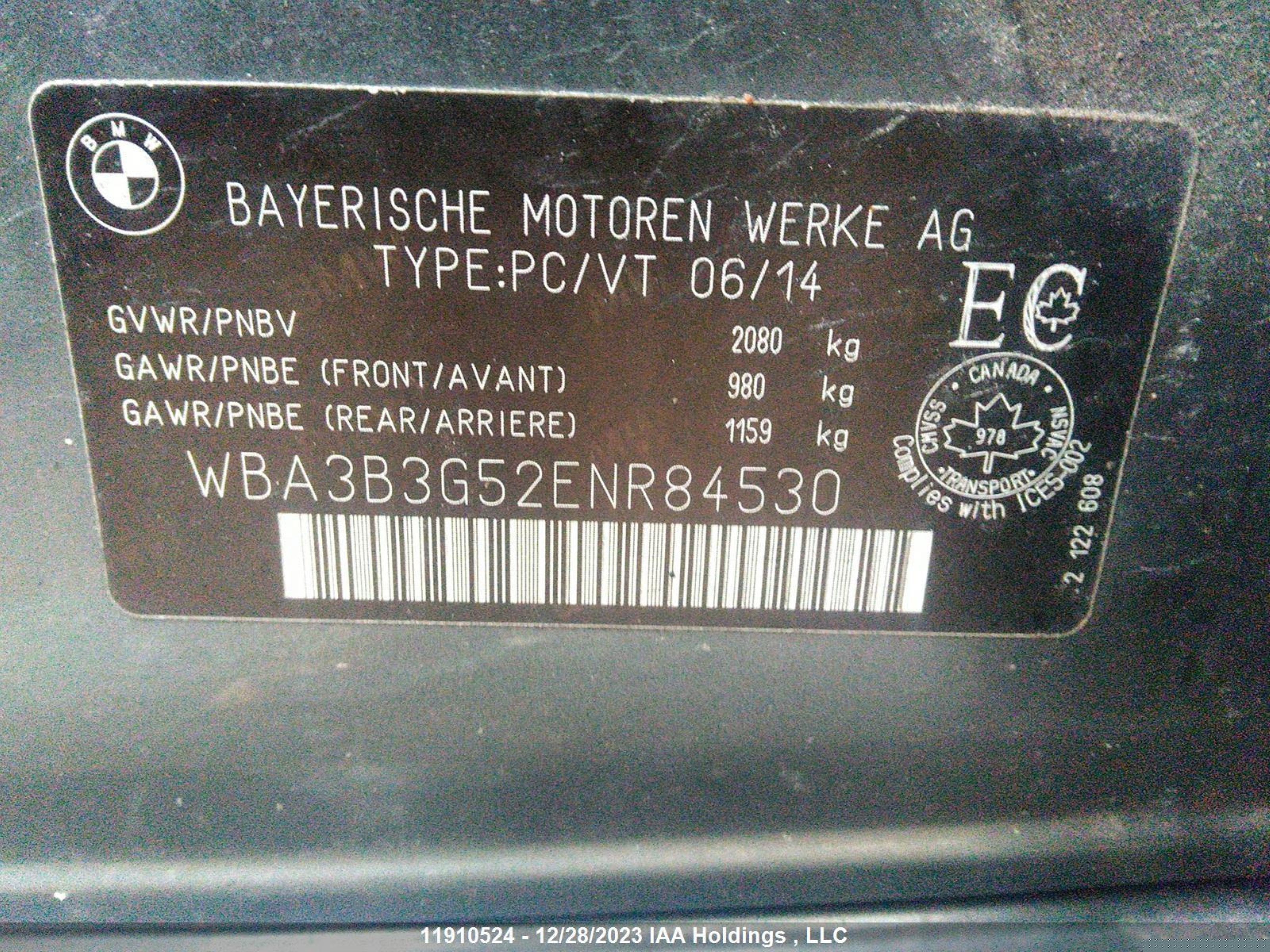 Photo 8 VIN: WBA3B3G52ENR84530 - BMW 3ER 