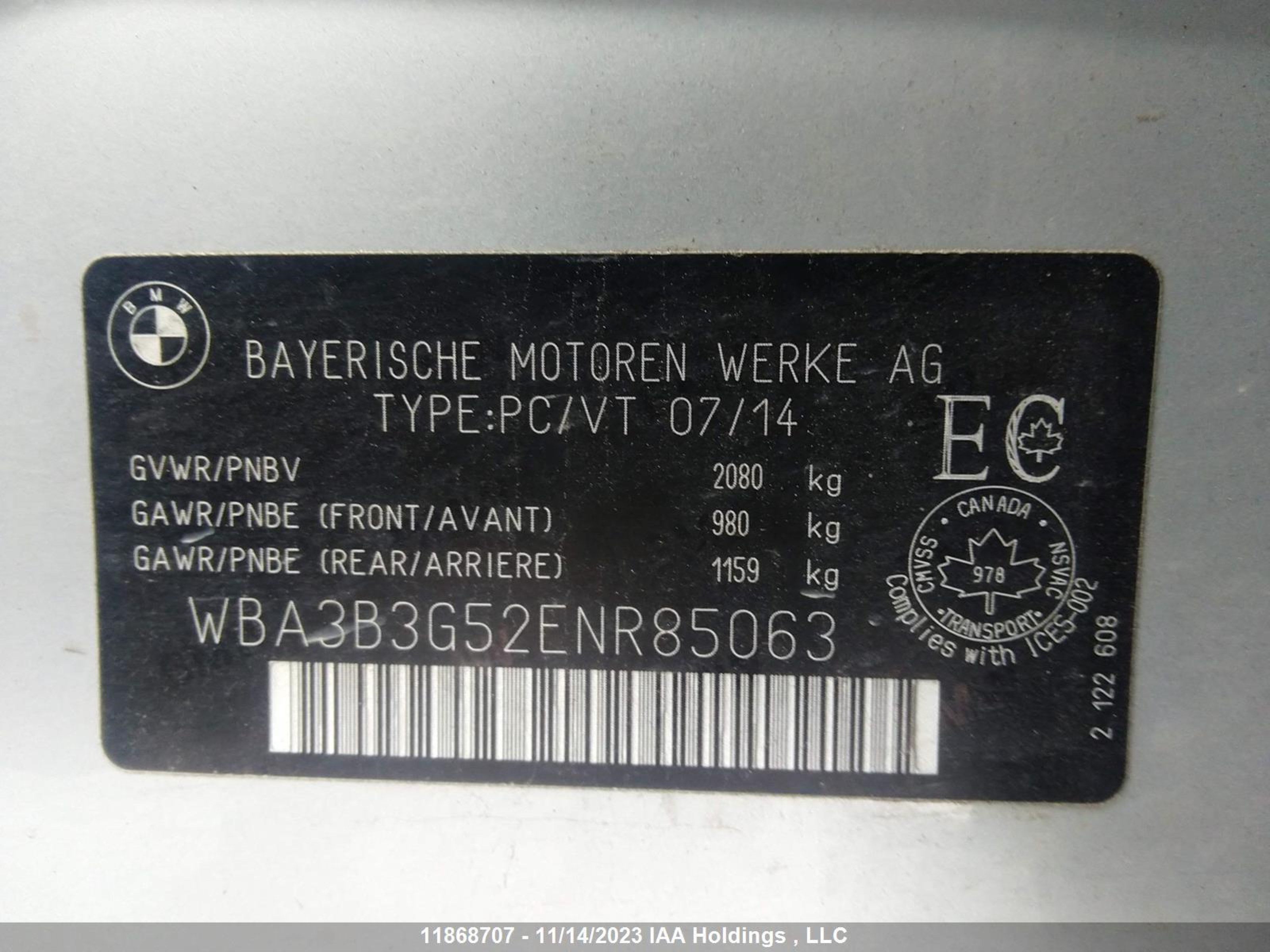 Photo 8 VIN: WBA3B3G52ENR85063 - BMW 3ER 