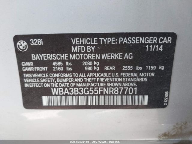 Photo 8 VIN: WBA3B3G55FNR87701 - BMW 328I 