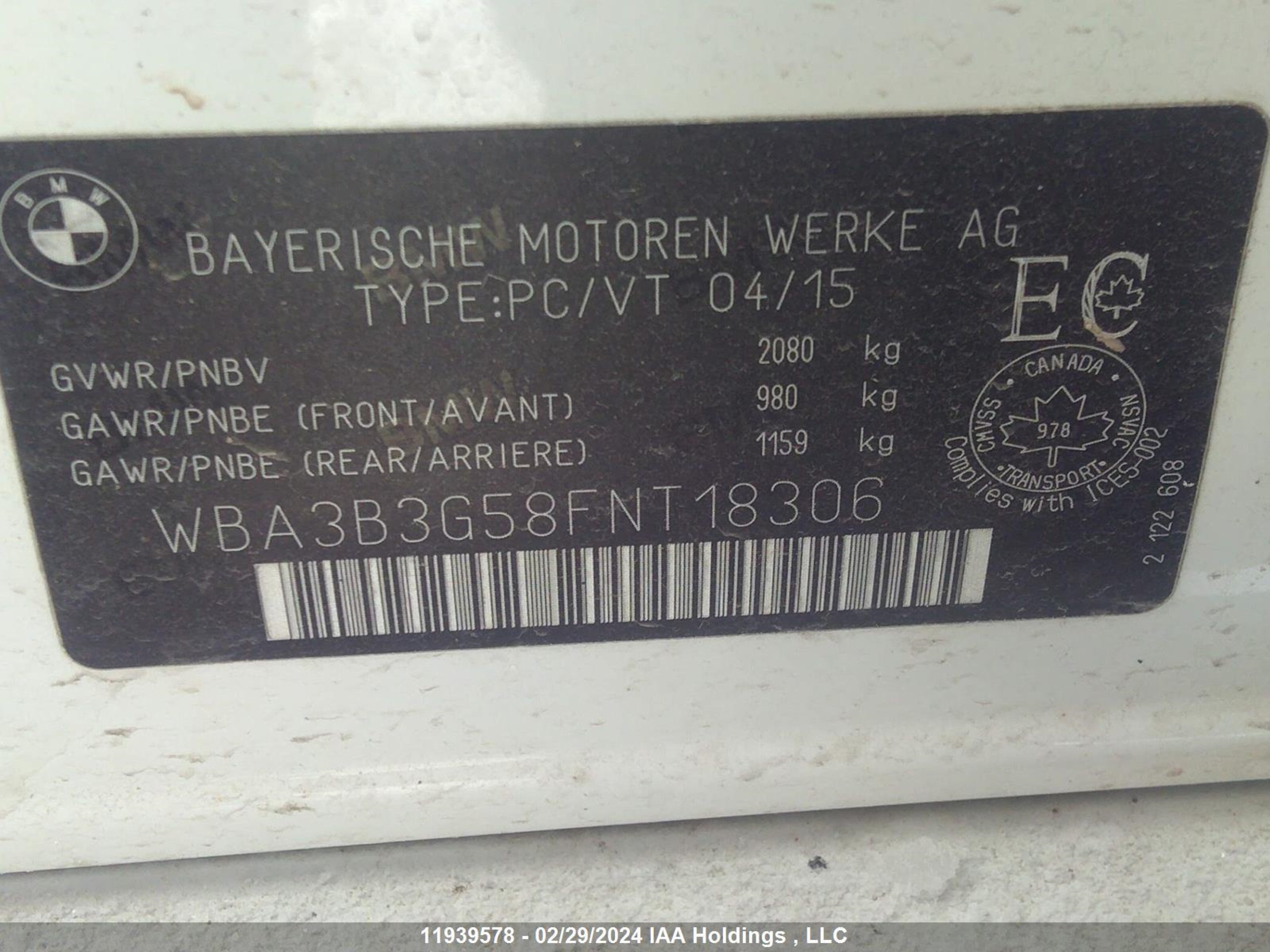 Photo 8 VIN: WBA3B3G58FNT18306 - BMW 3ER 