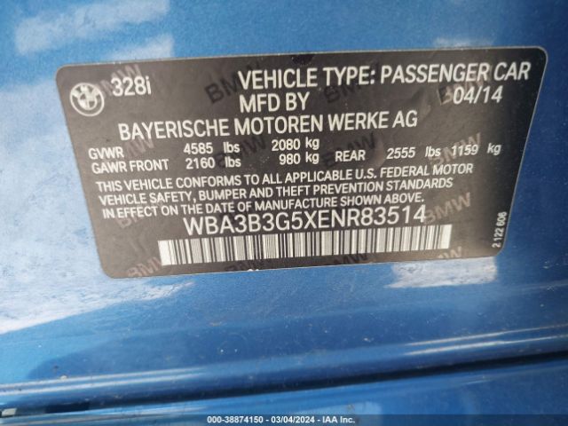 Photo 8 VIN: WBA3B3G5XENR83514 - BMW 328I 