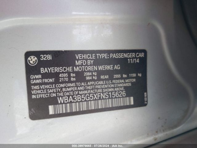 Photo 8 VIN: WBA3B5G5XFNS15626 - BMW 328I 