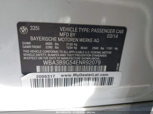 Photo 8 VIN: WBA3B9G54ENR92079 - BMW 335I 