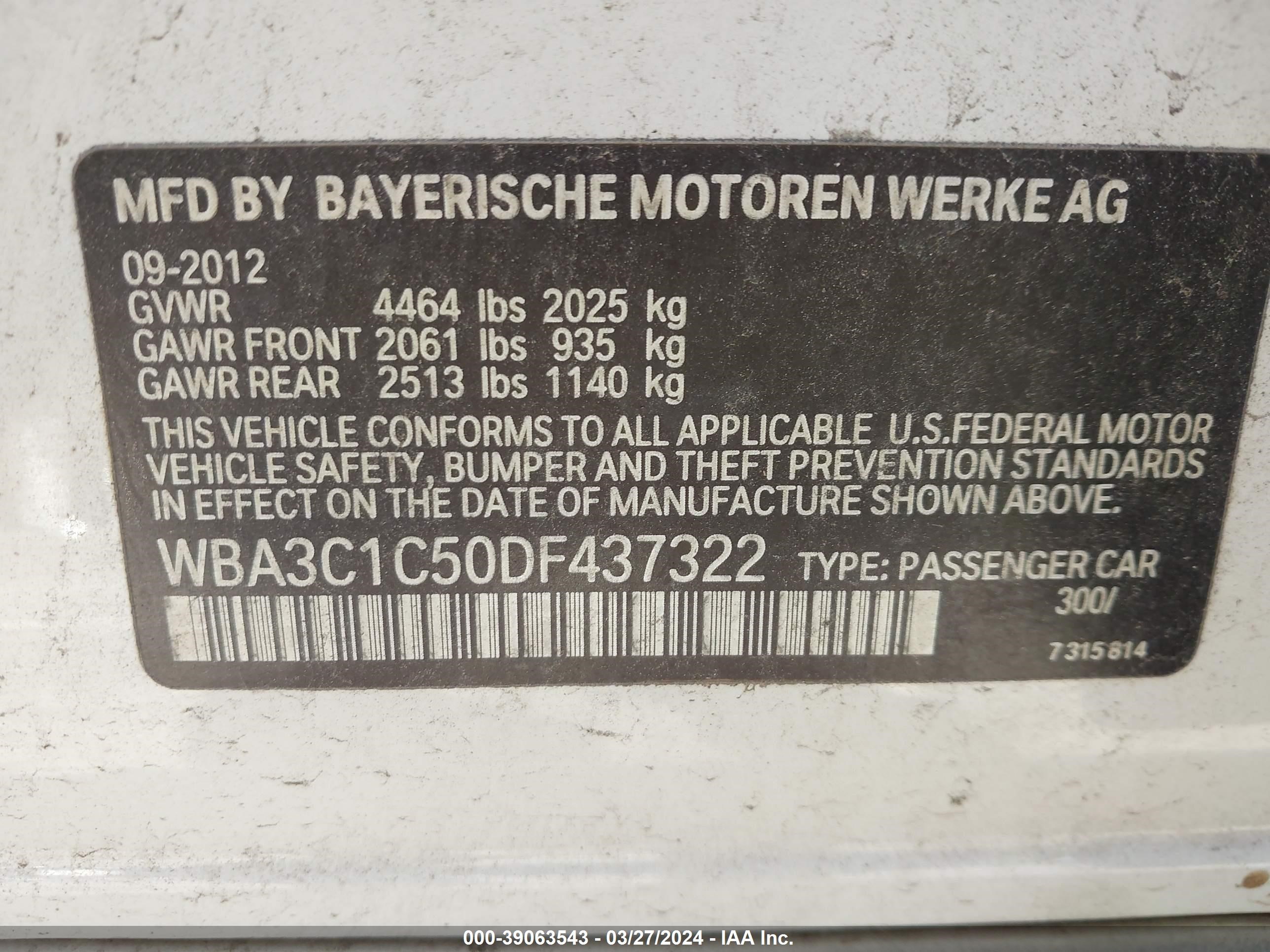 Photo 8 VIN: WBA3C1C50DF437322 - BMW 3ER 